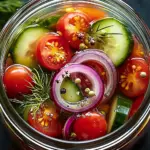 Eingelegte Kirschtomaten, Rote Zwiebeln und Gurken