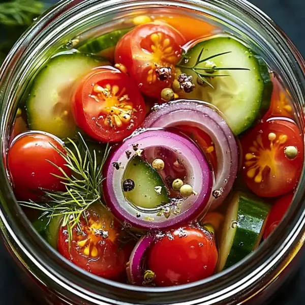 Eingelegte Kirschtomaten, Rote Zwiebeln und Gurken