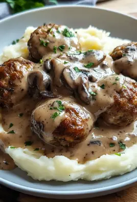 Fleischbällchen mit Kartoffelpüree und Champignonrahmsauce
