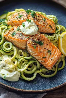 Kräuterlachs auf Zucchinipasta