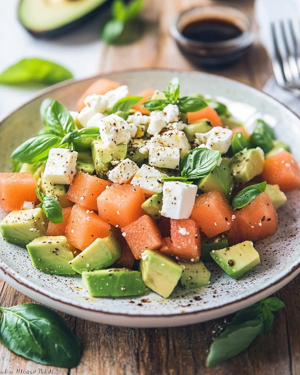 Melonen Feta Salat mit Avocado