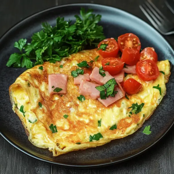 Omelette mit Schinken, Käse und Tomaten