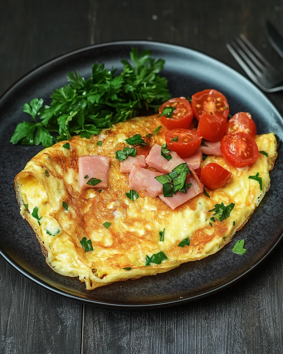 Omelette mit Schinken, Käse und Tomaten
