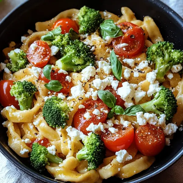 Schupfnudelpfanne mit Brokkoli, Feta und Tomaten