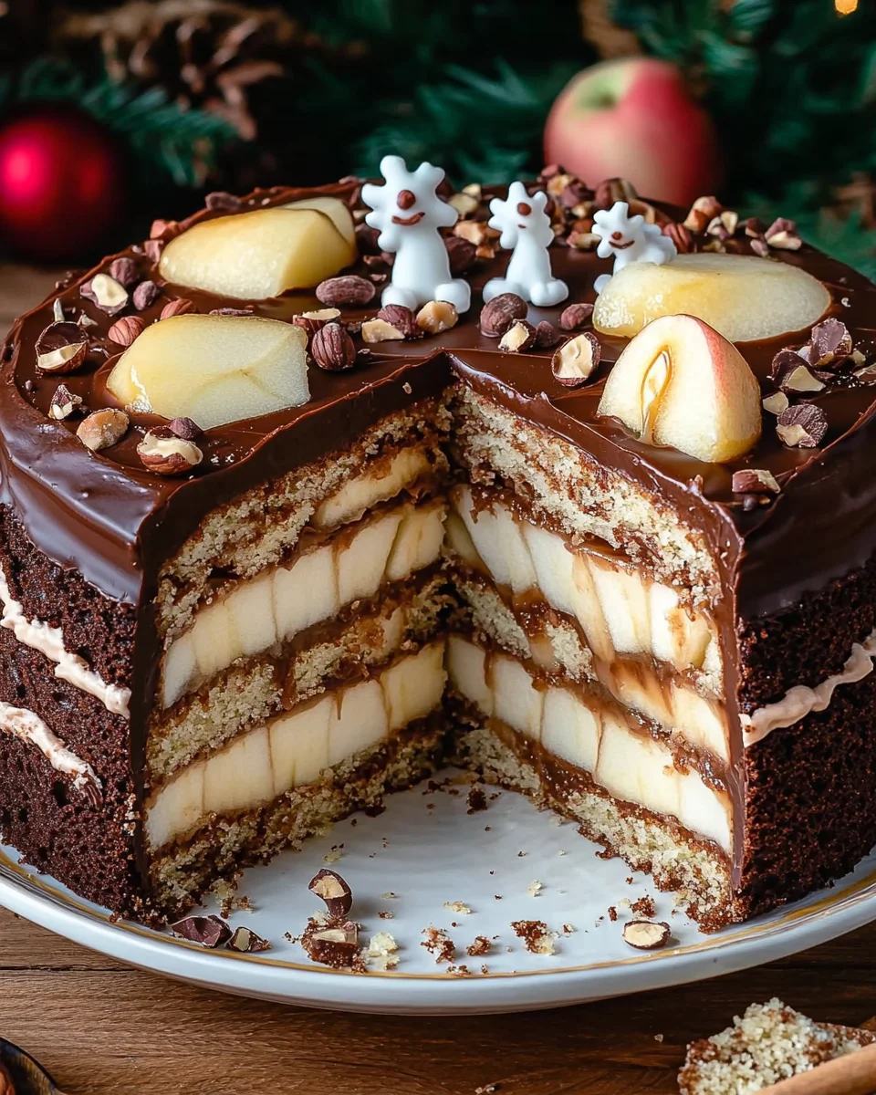 Weihnachtstorte mit &Auml;pfeln und Schokolade