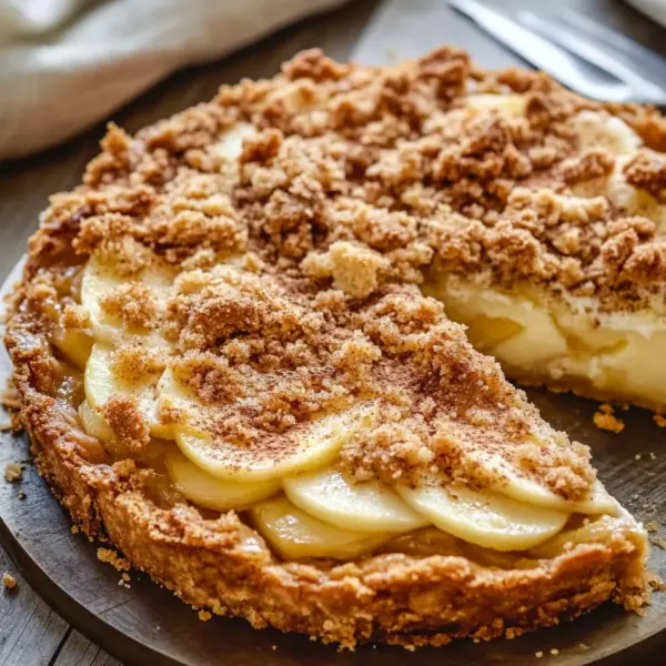 Apfelkuchen vom Blech - mit Pudding und knusprigen Streusel