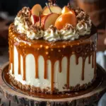 Bratapfeltorte mit Orangen-Zimt-Creme und Karamell-Drip