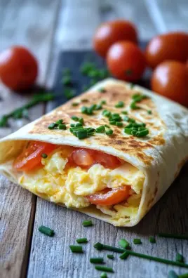 Frühstückswrap mit Ei, Käse und Tomaten 25 Frühstückswrap mit Ei, Käse und Tomaten