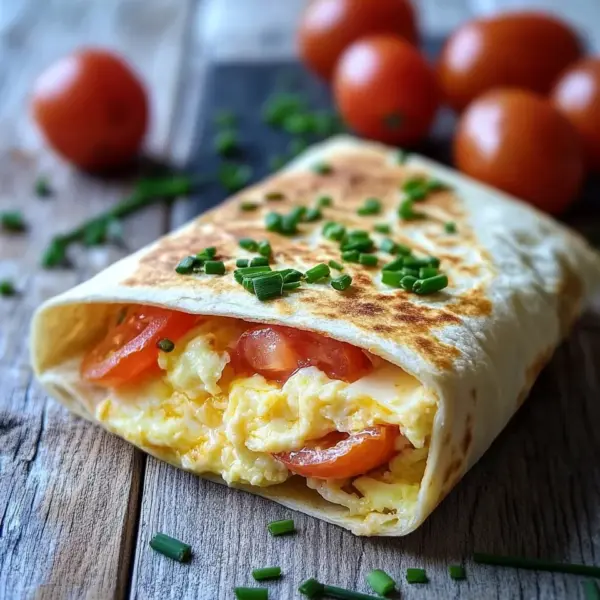 Frühstückswrap mit Ei, Käse und Tomaten