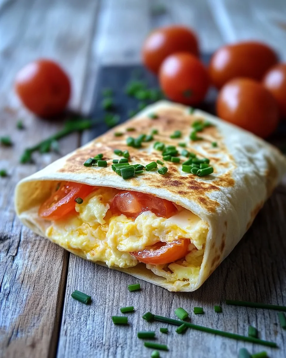 Frühstückswrap mit Ei, Käse und Tomaten