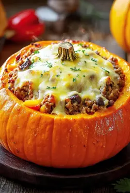 Gefüllter Kürbis mit Fleisch, Champignons, Paprika und Käse aus dem Ofen 21 Gefüllter Kürbis mit Fleisch, Champignons, Paprika und Käse aus dem Ofen