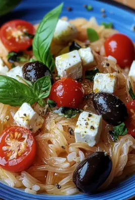 Griechische Reisnudeln mit Tomaten, Feta und Oliven