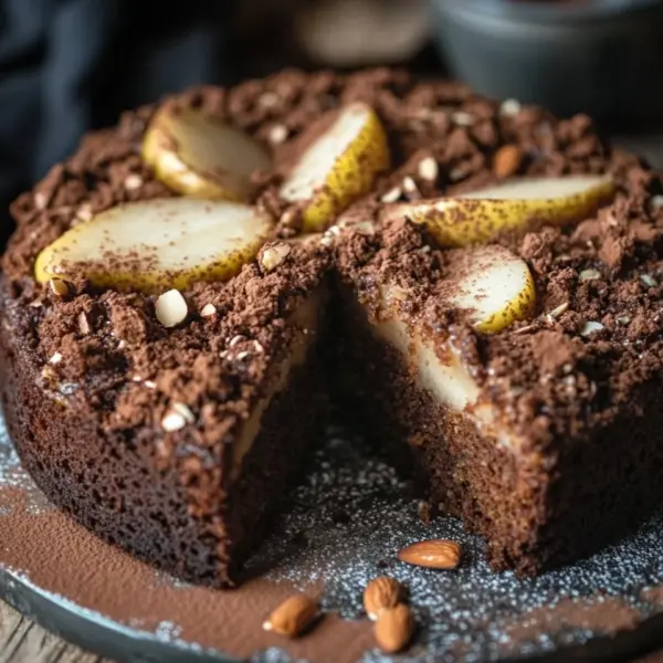 Saftiger Schokoladen-Birnenkuchen mit Schoko-Streuseln