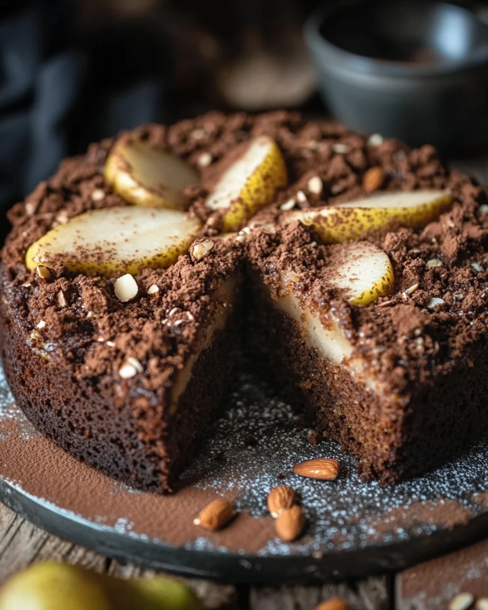 Saftiger Schokoladen-Birnenkuchen mit Schoko-Streuseln