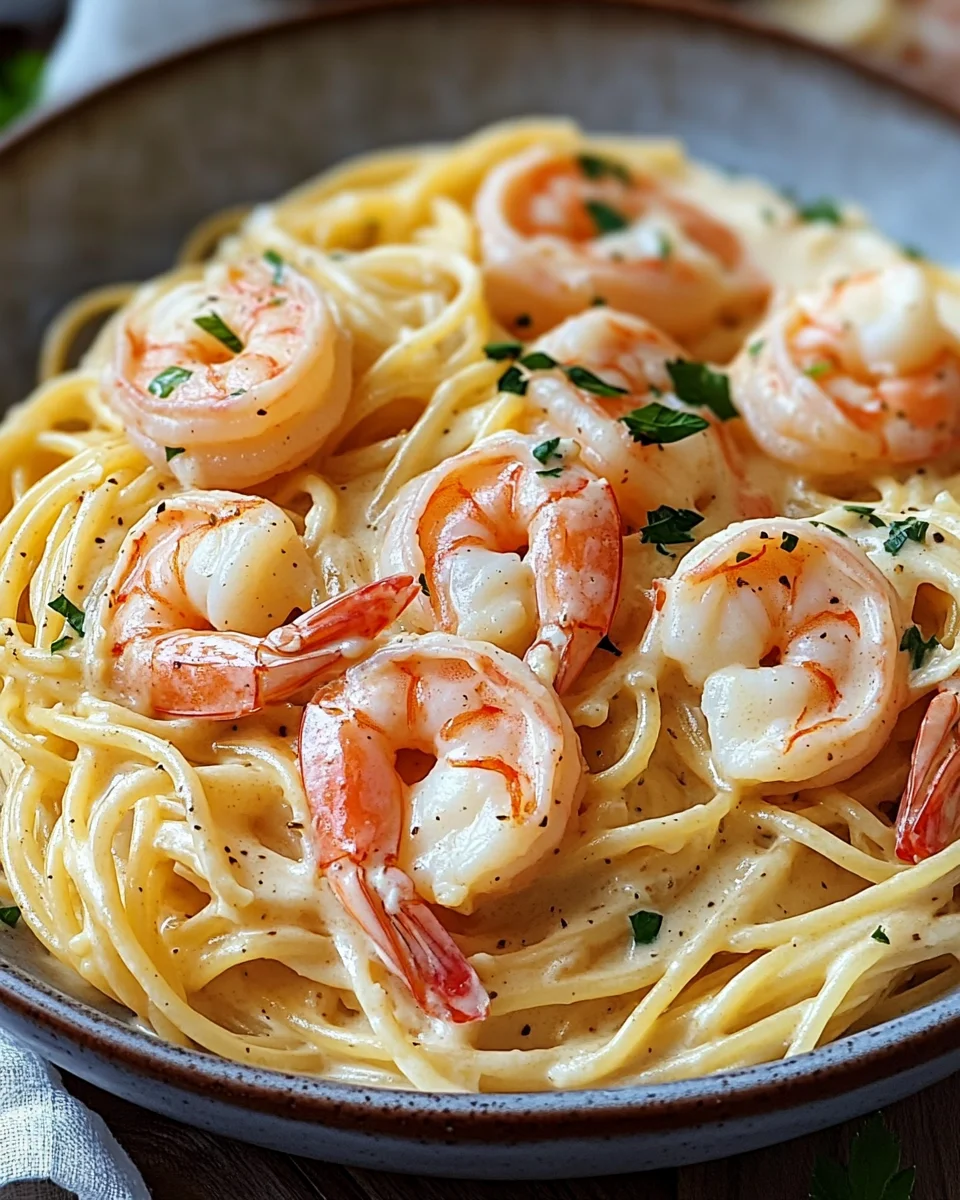 Spaghetti mit Garnelen in Frischk&auml;sesauce