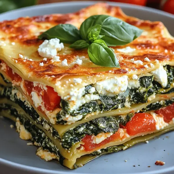 Spinatlasagne mit Feta und Tomaten