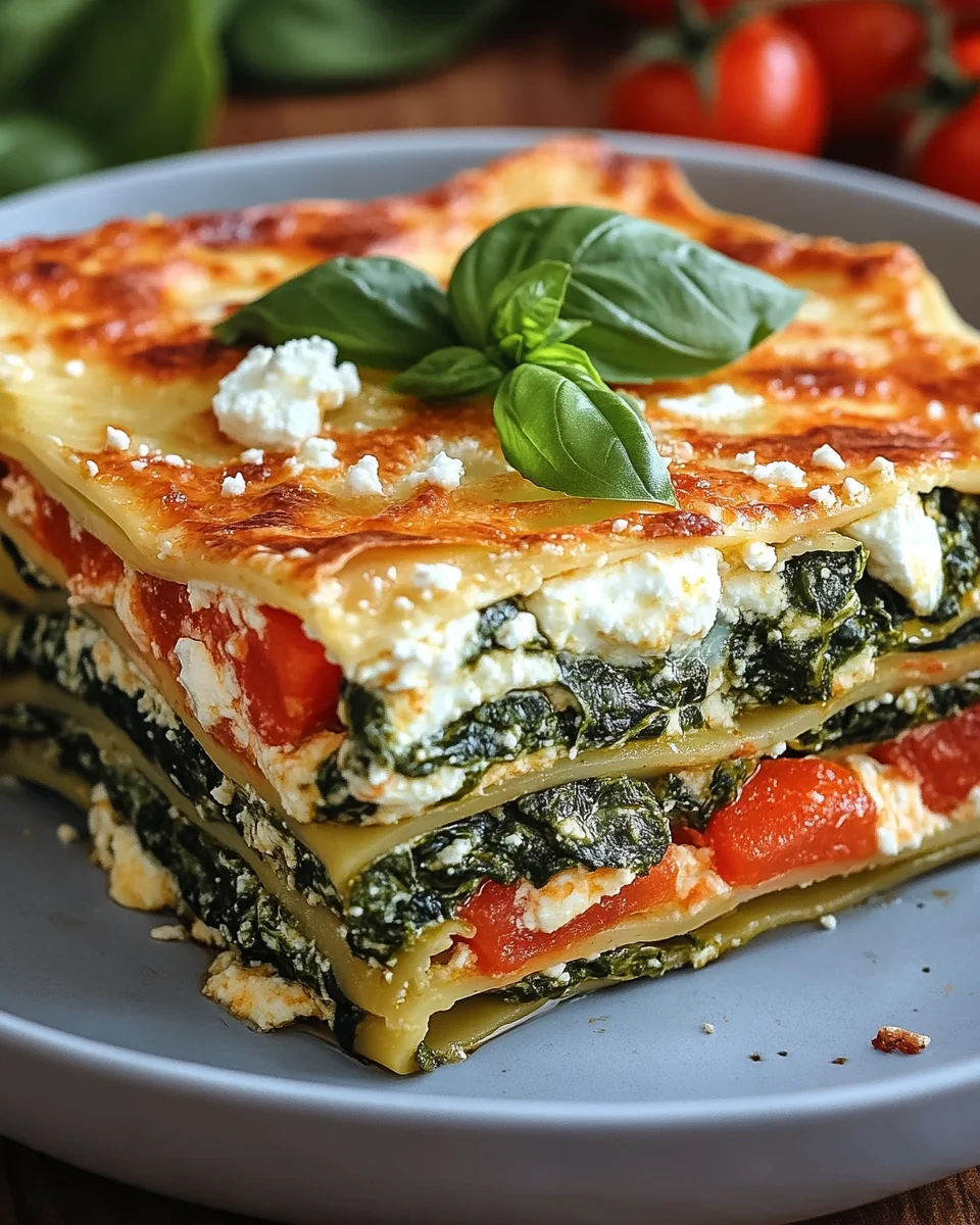 Spinatlasagne mit Feta und Tomaten