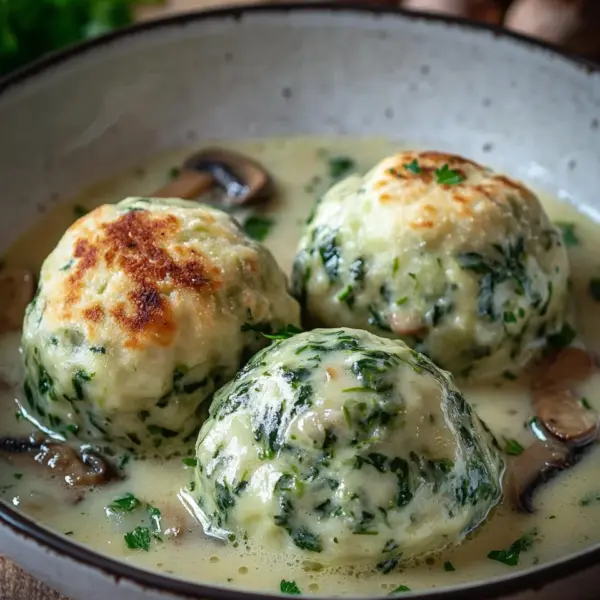 Südtiroler Spinatknödel mit Pilzrahm
