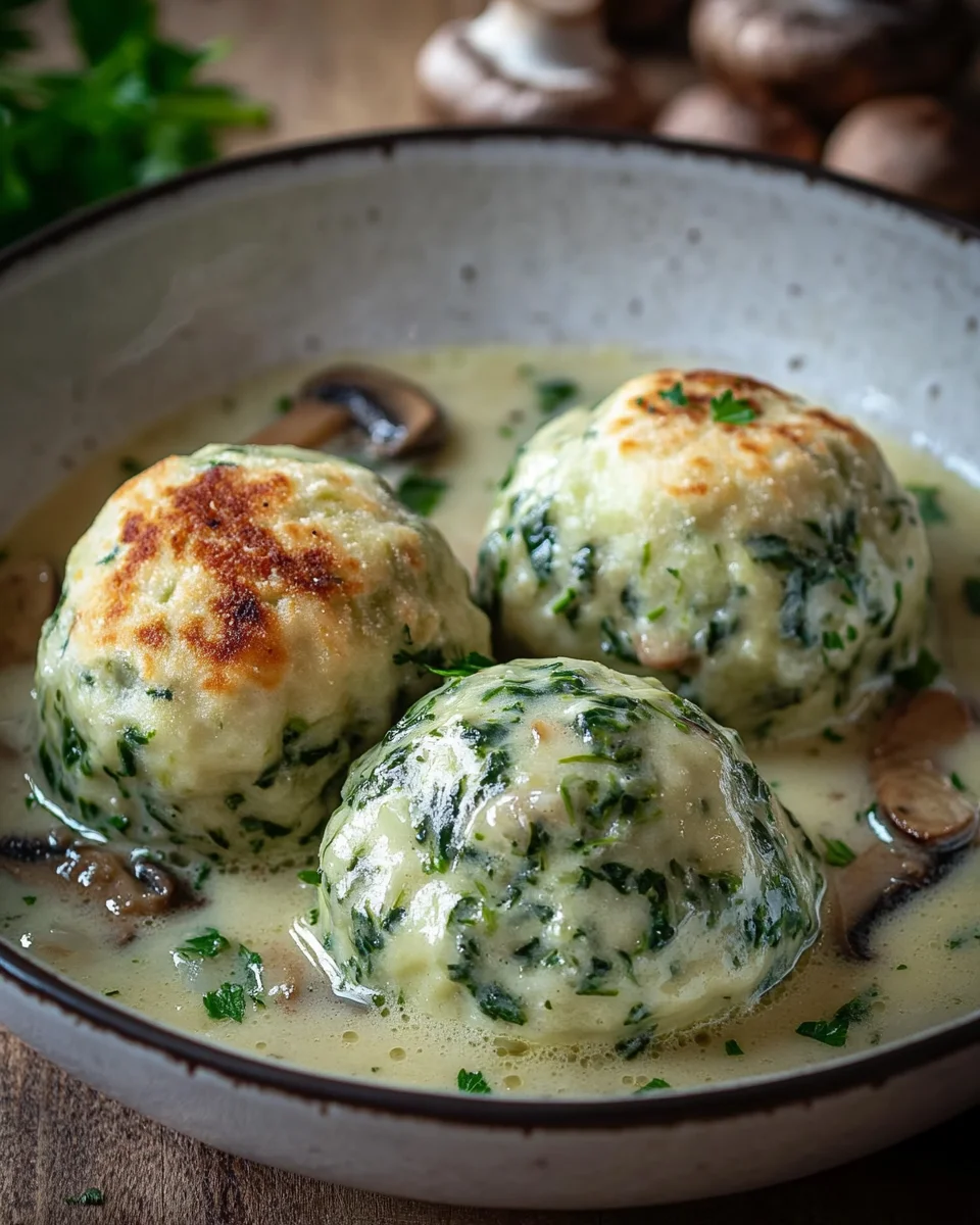 S&uuml;dtiroler Spinatkn&ouml;del mit Pilzrahm