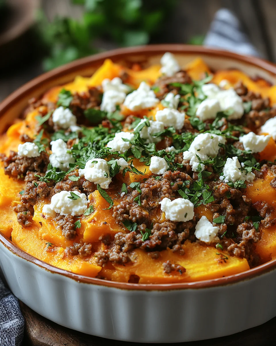Süßkartoffel-Hackfleisch-Auflauf mit Feta