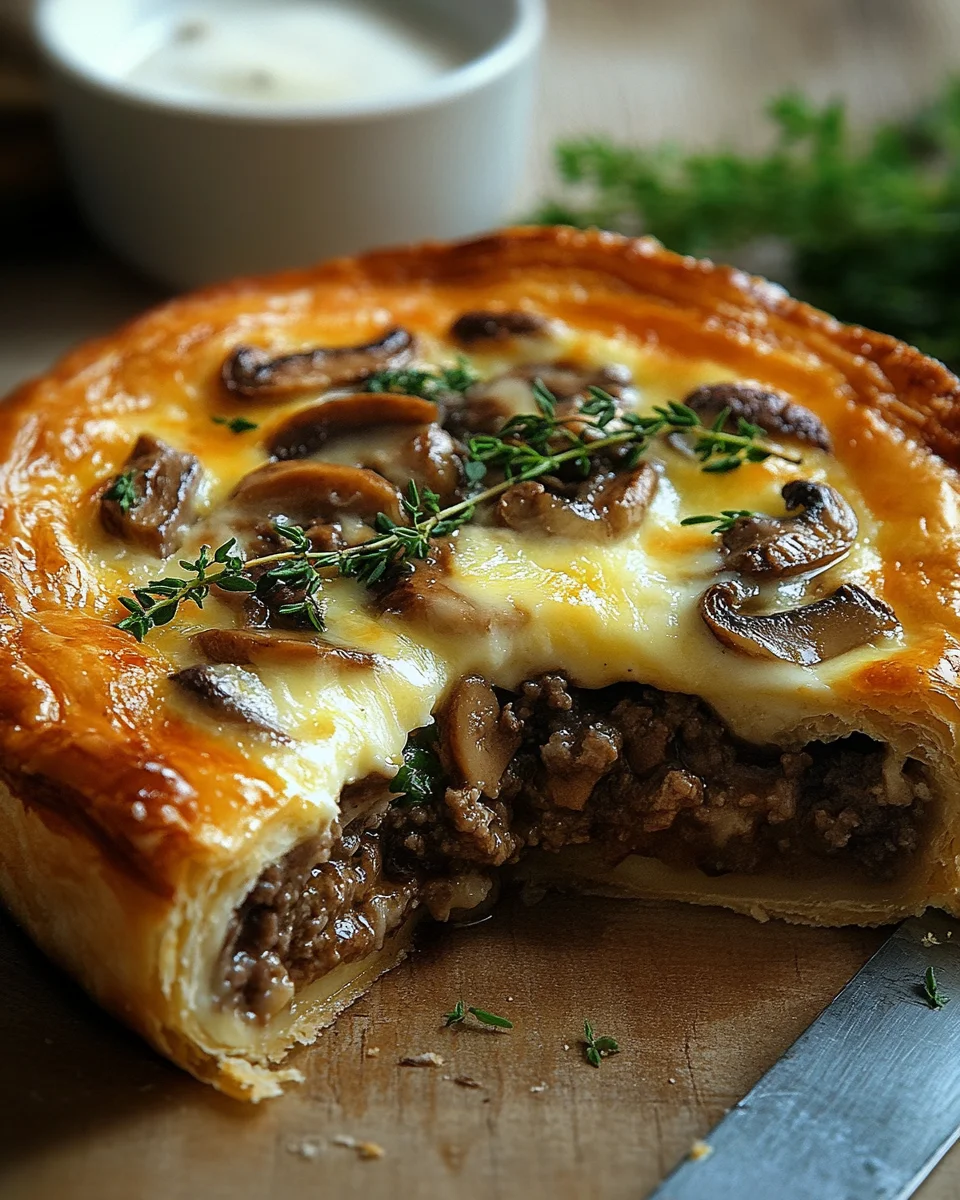 Torte mit Pilzen, Hackfleisch und K&auml;se