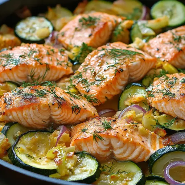 Zucchinipfanne mit Lachs