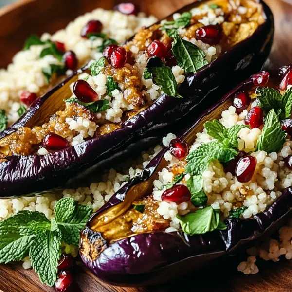 Auberginen mit Dattel-Mandel-Couscous und Minze