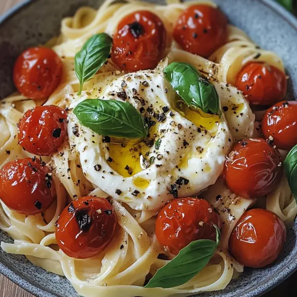 Burrata Pasta mit Tomaten aus dem Ofen