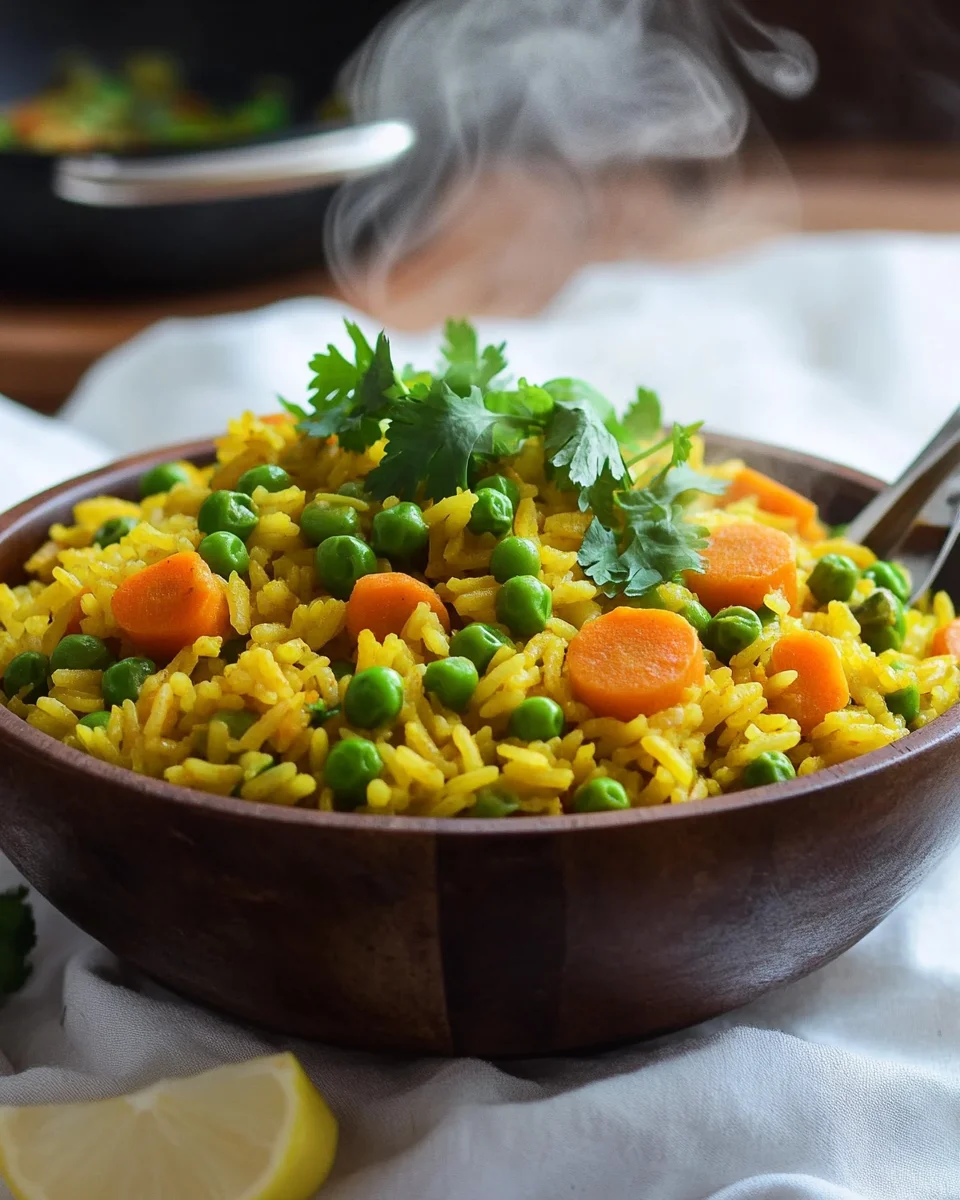 Curryreis mit Erbsen und Möhren