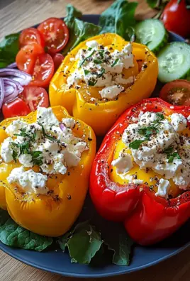 Gefüllte Feta-Paprika mit buntem Salat