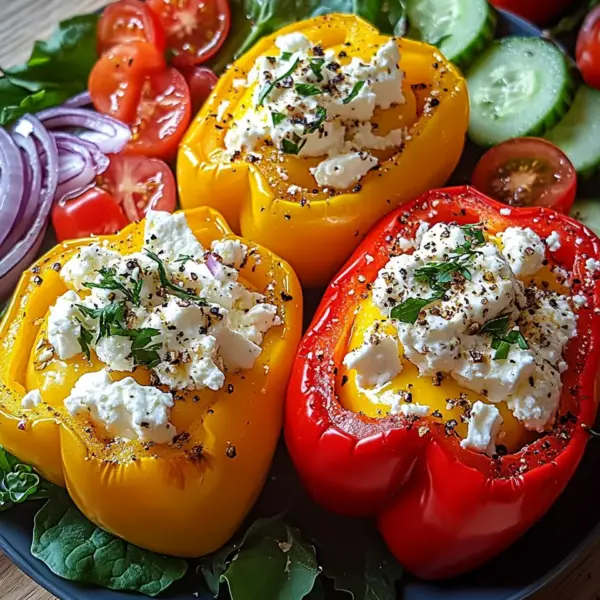 Gefüllte Feta-Paprika mit buntem Salat