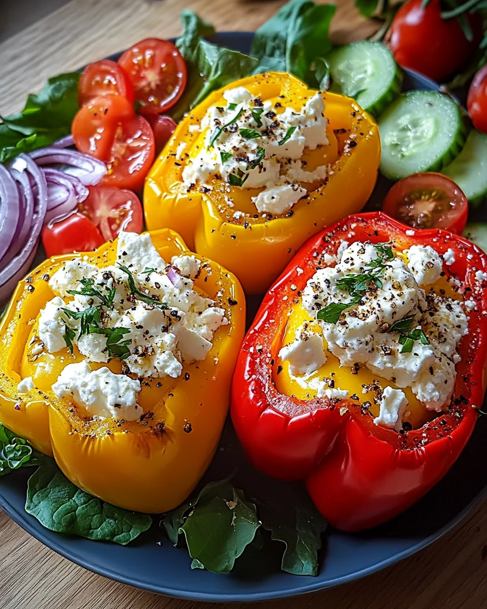 Gefüllte Feta-Paprika mit buntem Salat