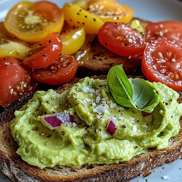 Geröstetes Brot mit Avocadobutter und Tomatensalat