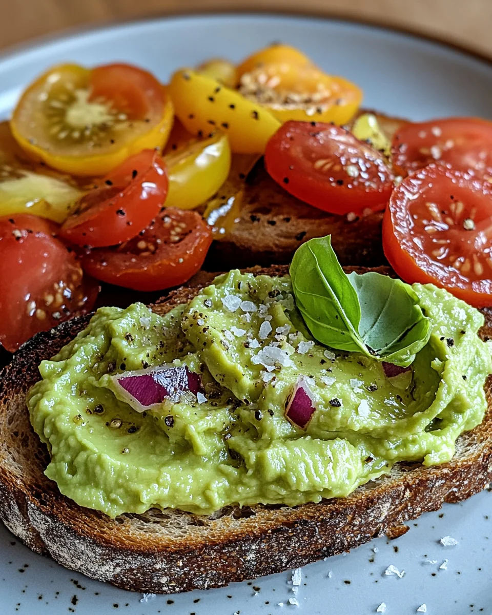Geröstetes Brot mit Avocadobutter und Tomatensalat