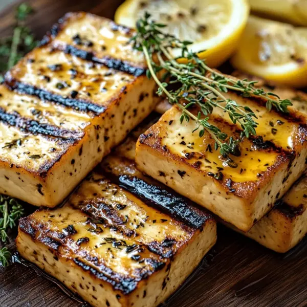 Griechischer gegrillter Tofu mit Zitrone und Thymian