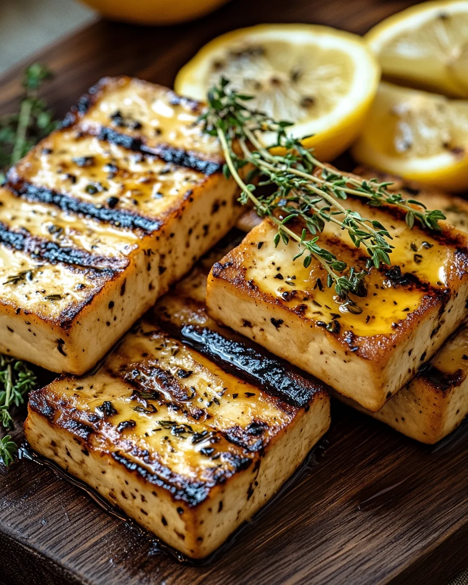 Griechischer gegrillter Tofu mit Zitrone und Thymian