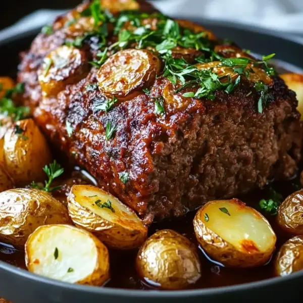 Herzhafter Hackbraten mit Ofenkartoffeln