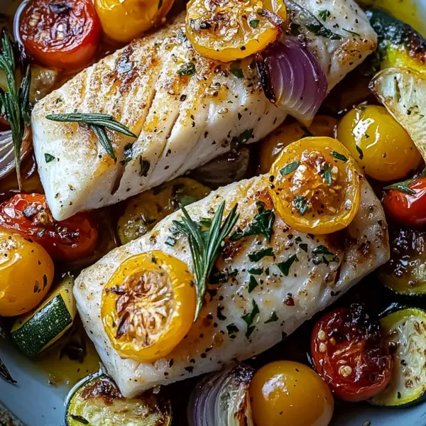 Mediterran Gebackene Fischfilets mit Gemüse
