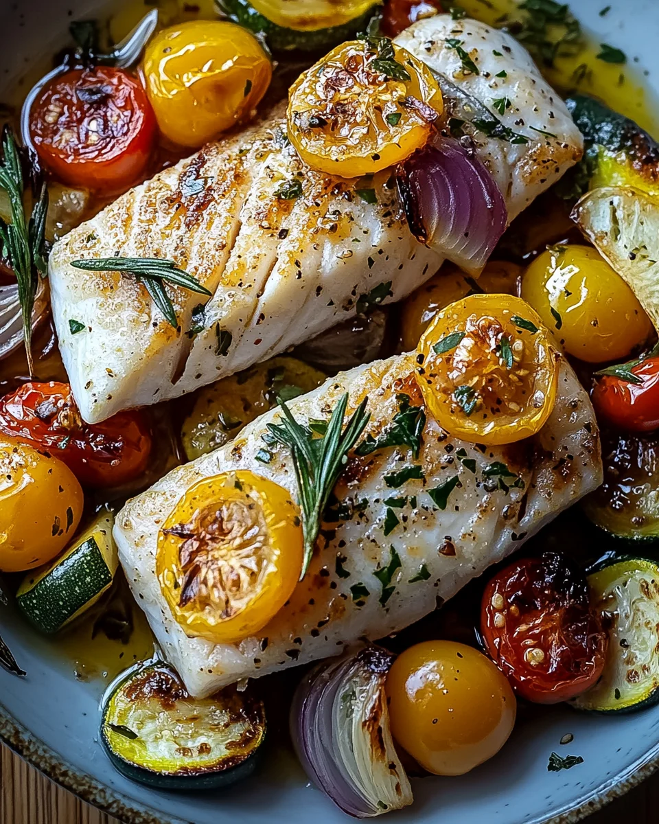 Mediterran Gebackene Fischfilets mit Gem&uuml;se