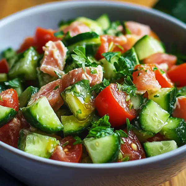 Schneller Thunfischsalat mit Gurke und Tomate