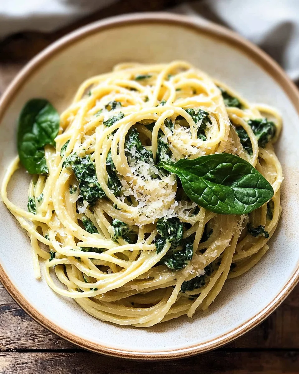 Spaghetti mit Spinat Frischk&auml;se-Sauce