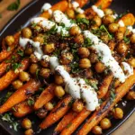 Spicy Maple-Roasted Carrots with Crispy Chickpeas and Yogurt Sauce
