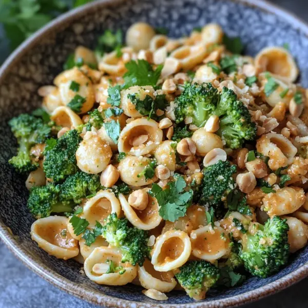Cremige Erdnuss Brokkoli Orecchiette Pasta