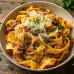 Cremige kalabrische Chili-Pappardelle mit Wurst und Fenchel