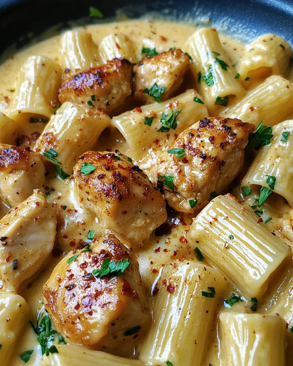 Cremiges Knoblauchbutter-Huhn und Rigatoni in Parmesan-Soße 23 Cremiges