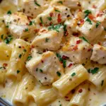 Cremiges Knoblauchbutter-Huhn und Rigatoni in Parmesan-So&szlig;e