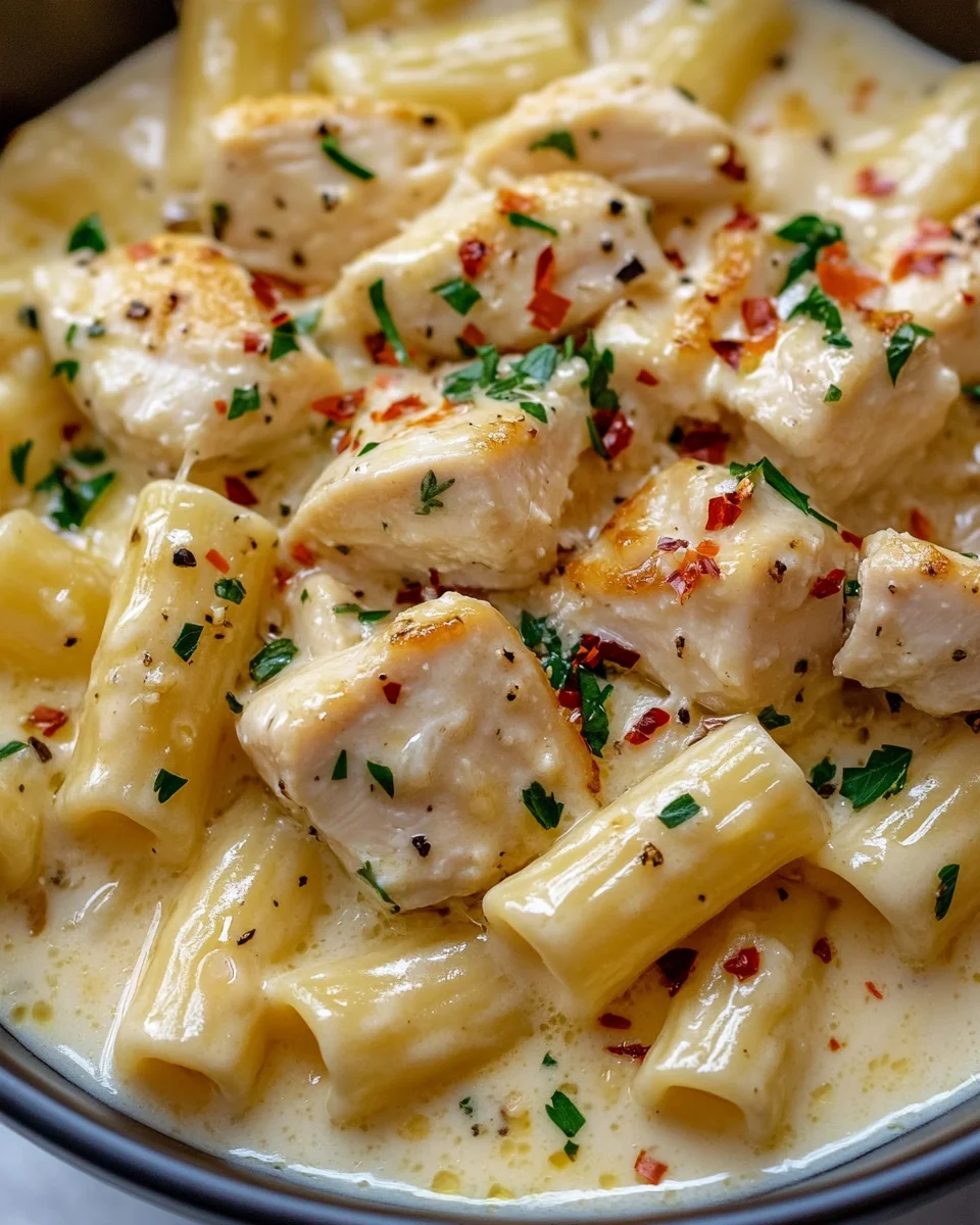 Cremiges Knoblauchbutter-Huhn und Rigatoni in Parmesan-Soße 25 Cremiges Knoblauchbutter-Huhn und Rigatoni in Parmesan-Soße
