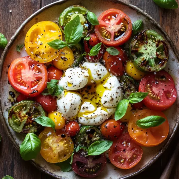 Italienischer Burrata-Caprese-Salat aus Heirloom-Tomaten