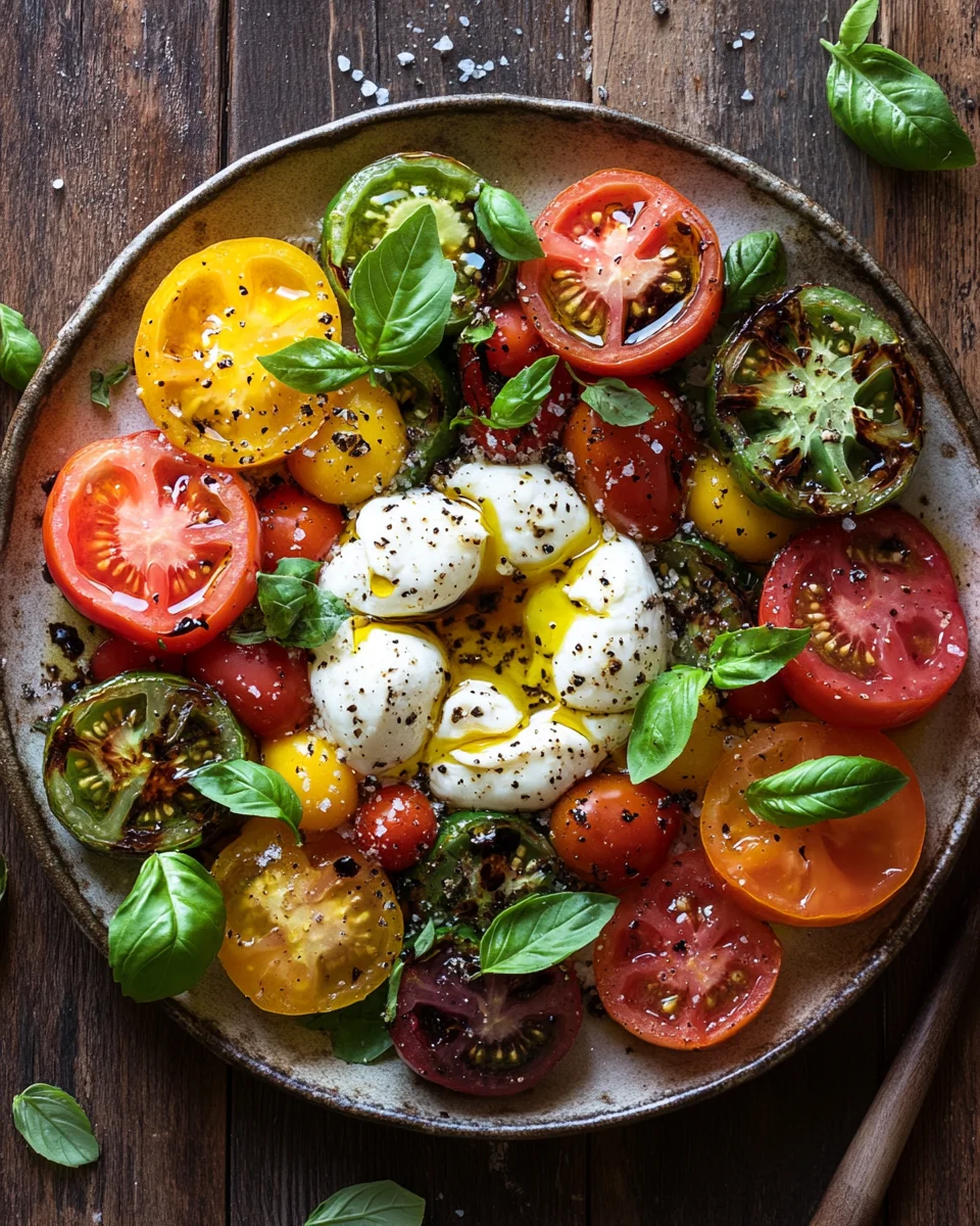 Italienischer Burrata-Caprese-Salat aus Heirloom-Tomaten