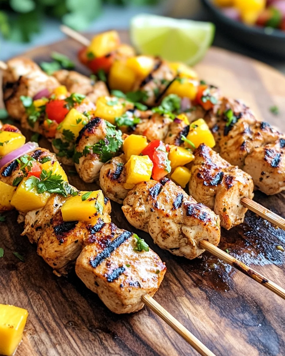 Karibische H&auml;hnchenspie&szlig;e mit Mango-Salsa